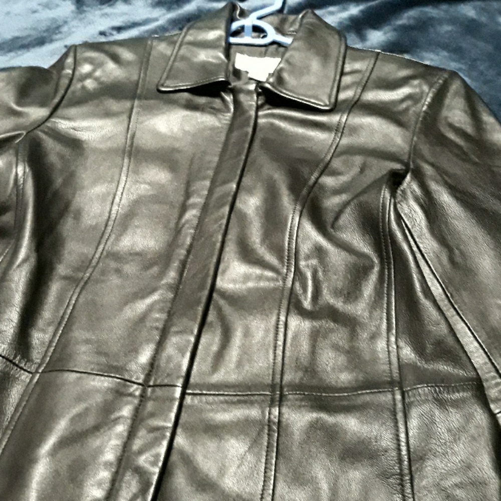 Woman black leather casual  jacket